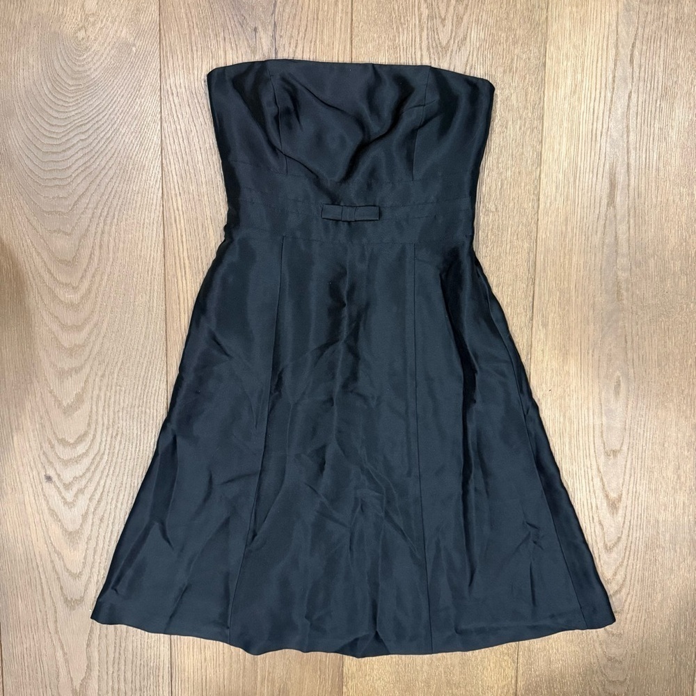 Ann Taylor 100% Silk Strapless Little Black Dress with Front Bow Detail